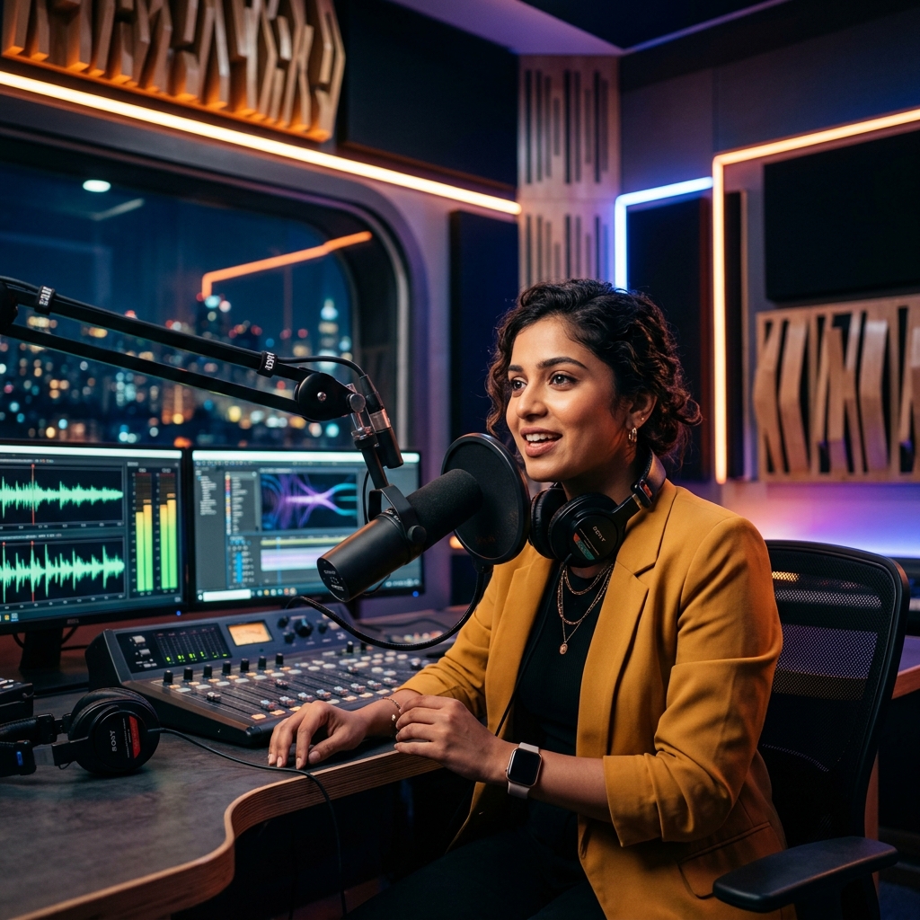 Radio jockey course student on air at WWAMMA